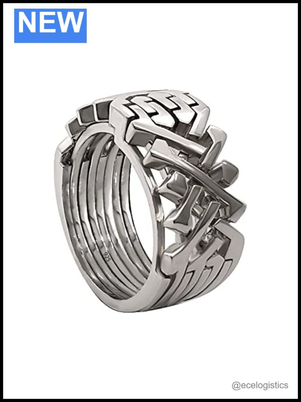 Sterling Silver 925 Puzzle Ring 4+4 Band Interlocking Stacking Women Men